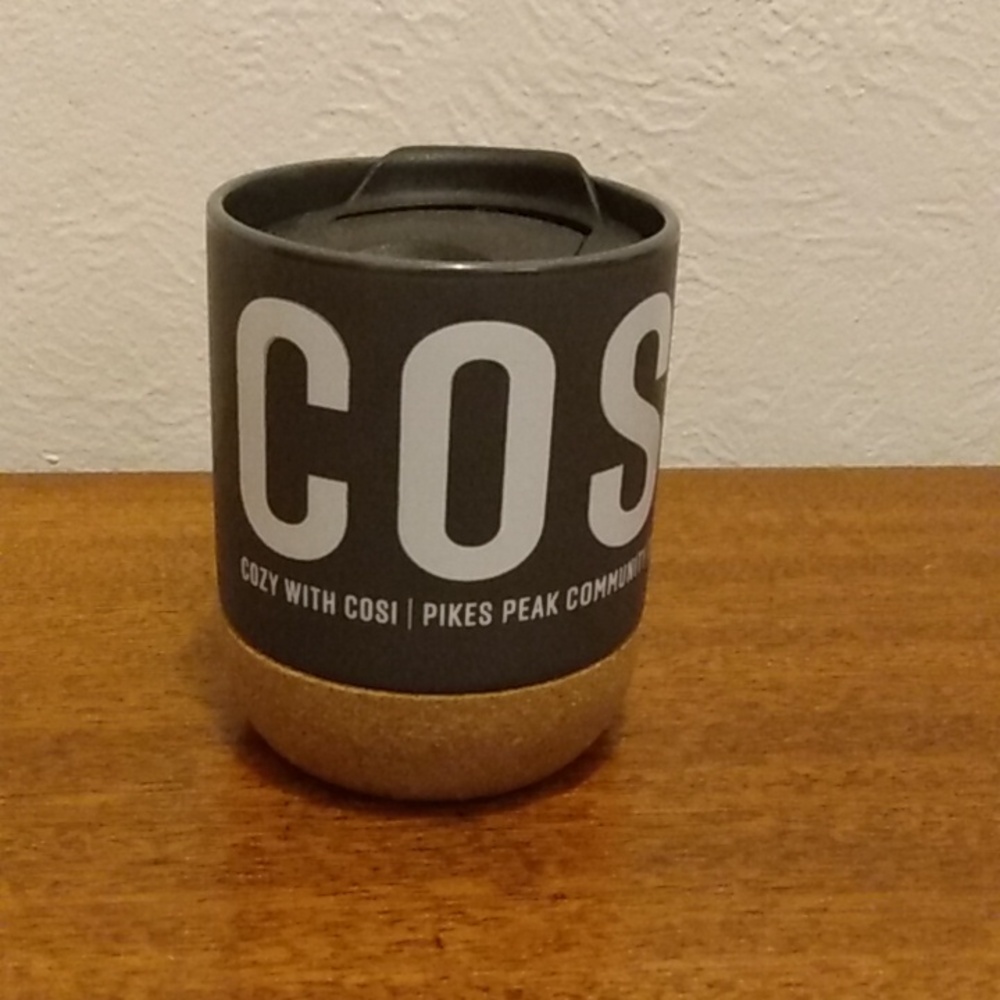 Pikes Peak Community College Ceramic Mug/Cork on the Bottom/Nice Removable Lid